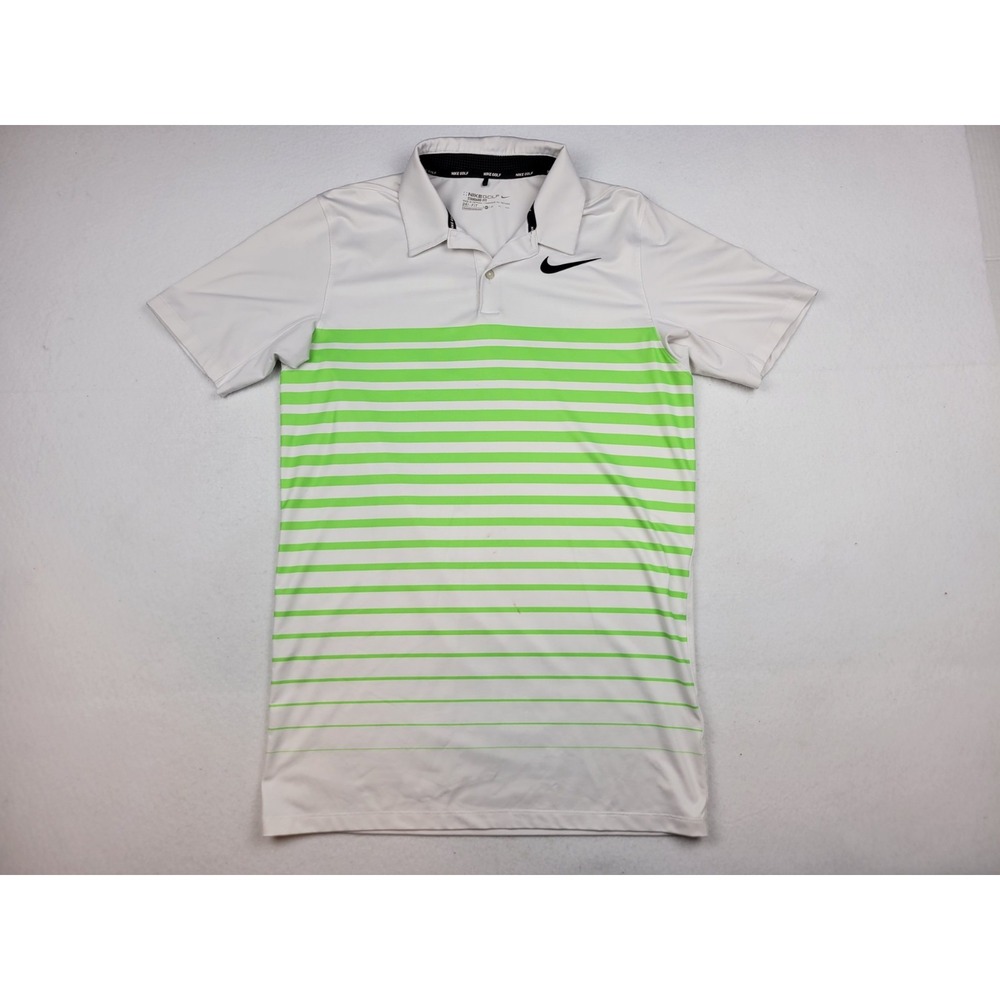 Nike Golf Standard Fit White Green Stripes Mens Size Small Tall‎ 854258-102 ST